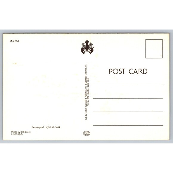 Postcard Maine Pemaquid Light at Dusk Lighthouse Moonlight Ocean Unposted c1980s - Picture 2 of 2